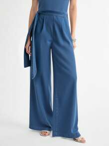 Daynim Women's Asymmetric Collar Belted Sleeveless Denim Jumpsuit