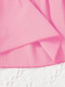 1pc Girls' New Ruffled Hem Solid Color Fashion Dress, Suitable For Party, Daily Wear, Beach, Street Photography, And Any Occasion - Pink - View 7
