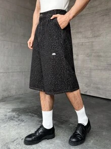 ESTAVOR Herren Mode Lässig Loose Leopard Muster Shorts mit Stickerei