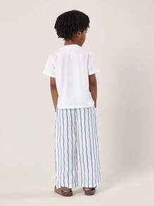 SUMWON 条纹休闲棉麻质感阔腿裤松紧腰舒适休闲沙滩夏季儿童裤子全长带口袋