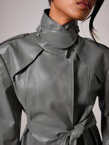 COSMINA Damen elegante Jacke mit hohem Kragen und Taillengürtel, Herbst/Winter