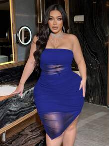 NU&NOW Plus Size Solid Color Minimalist Daily Wear Strapless Dress