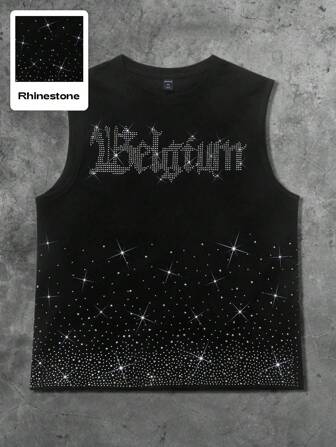 Goth Unisex Grafik-Tank-Top mit Englisch-Motiv und Strass-Verzierung, Halloween