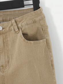 SHEIN 青少年男孩时尚休闲 Y2K 复古酷炫街头返校学院风两件套，卡其色牛仔宽松翻领长袖外套搭配舒适弹力修身牛仔裤，适合儿童日常穿着，柔软舒适，也适合儿童秋冬季节、派对、居家穿着，街头风校园服饰，男孩套装，青少年男孩套装 - 卡其色 - 查看 5