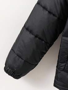 SHEIN Kids/Tween Boys' Casual Hooded Zip-Up Thick Woven Long Sleeve Winter Parka Coat, Suitable For Commuting, School, Everyday, Vacation, Sports, Spring/Summer/Autumn/Winter Boys Boy Kids Boys Kids Boy Teen Boys Fall - Black - View 3