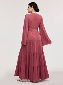 Veilorie Váy suông tay chuông màu trơn thanh lịch phong cách Ả Rập dành cho nữ - Màu Hồng  Dưa hấu - Xem 6