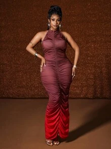 Maweii Plus Size Women Ombre Off Shoulder Ruched Bodycon Dress - Multicolor - View 1