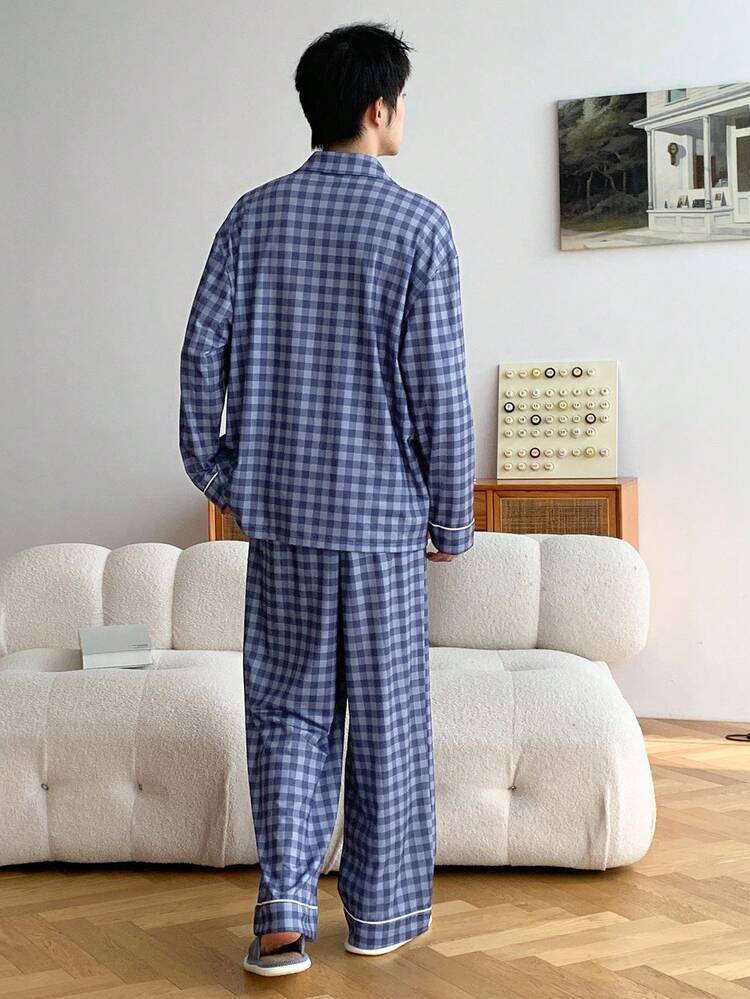 Men's Plaid Blue Pajama Set, Autumn, Fall Clothes
