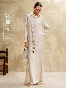 Arave Women's Linen Fabric Faux Placket Coconut Button Linen Fishtail Skirt Women's Brunch Outfits Old Money Style Women Vacation Outfits Woman