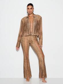 KIZN 动物印花喇叭裤高腰个性裤，侧面系带细节，度假装，节日装，波西米亚风派对晚装