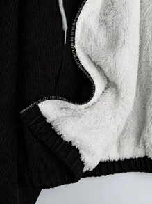 SHEIN PETITE CURVE 大码休闲百搭保暖内衬连帽夹克 - 黑色 - 查看 3