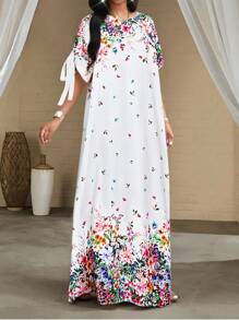 SHEIN Lady Vestido de mujer elegante de vacaciones con estampados florales y telas texturizadas, vestido suelto y holgado con mangas cortas para vacaciones, ducha nupcial, vestido largo y delgado con mangas con cordones para primavera, verano y otoño, vacaciones, atuendos de playa, vestidos de cumpleaños para mujer, vestidos elegantes para mujer, ropa occidental para mujer, atuendo de concierto de country, atuendos de cumpleaños para mujer, vestido de vacaciones, atuendo de concierto para mujer, vestido floral para mujer, ropa bohemia para mujer, atuendos de brunch para mujer, atuendos de vacaciones en la playa, vestido de fiesta de té, vestido de hada europeo de verano - Multicolor - Ver 6