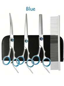 Bộ kéo cắt tỉa lông chuyên nghiệp cho chó mèo được trang bị kéo cong và lược thép không gỉ, cắt tóc, tỉa lông, kéo uốn, cắt tóc, kéo phẳng, kéo cắt mái, kéo cắt tóc mái, tông đơ cắt tóc, đồ dùng cần thiết cho mèo - Nhiều màu - Xem 9
