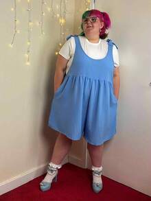 Enliva Abidrinkell Plus Size Casual Blue Sleeveless Tied Jumpsuit, Summer, For Apple Rounded Body Shape