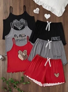 SHEIN Bộ 3 chiếc/Bộ đồ lót và quần short họa tiết da báo, chữ và hình trái tim cỡ lớn - Nhiều màu - Xem 4