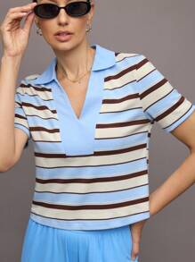 Activina Áo thun polo thể thao tay ngắn họa tiết sọc rộng rãi dành cho nữ - Nhiều màu - Xem 1
