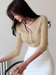 DAZY Cárdigan asimétrico de manga media sexy para mujer