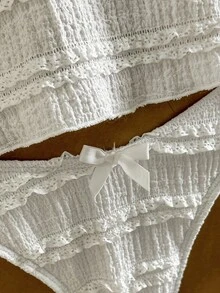 Swim Mod New Elegant Cute Bow Adjustable Strap Ruffle Hem Women's White Party Top And Bow High Cut White Women's Camisole Bikini Top