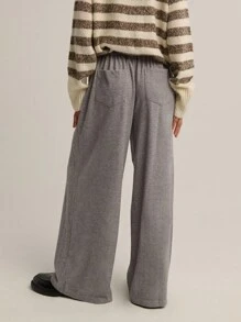 Nöista 浅灰色宽腿羊毛裤，松紧腰身，配黑色腰带，宽松版型 - 淺灰色 - 查看 3