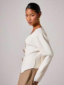 COSMINA Women's Elegant Metal Button V-Neck Cardigan Sweater, Autumn/Winter,Fall - Cream - View 6