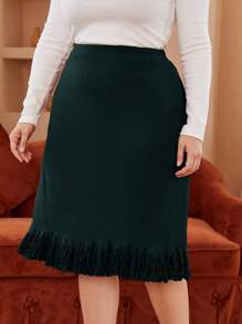 SHEIN Clasi Váy ôm sát dài đến đầu gối màu trơn cỡ lớn dành cho nữ - Màu xanh lá cây đậm - Xem 3