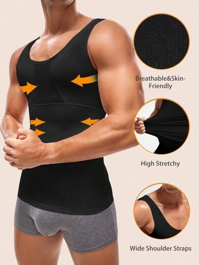 SHEIN Men's Solid Color Sleeveless Shaping Tank Top Slim Fit