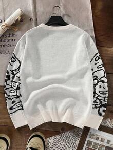 Manfinity EZcore Men's Cartoon Pattern Crew Neck Loose Fit Casual Sweater Skeleton Sweater Graphic Sweater Grunge Sweater Men Graphic Sweater Abstract Sweater , Fall Winter