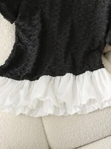 GlowEve 女士圆领拼布纹理休闲修身时尚T恤 - 黑與白 - 查看 4