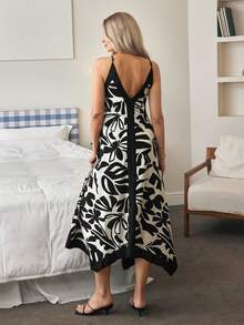 Louniche Vestido longo casual com estampa floral feminino adequado para férias - Preto - Ver 2