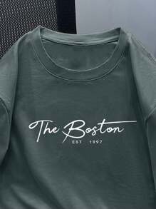 Manfinity Roughcore 夏季大码男士休闲标语印花圆领短袖 T 恤 - 深灰色 - 查看 5