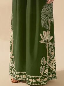 CAJUNI 女式波西米亚风香蕉树和椰子树印花无袖黑色长款连体裤，假日休闲海滩夏季连体裤 - 綠色 - 查看 6