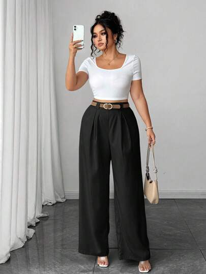 Elenzga 大码女装新款通勤商务休闲优雅阔腿长裤