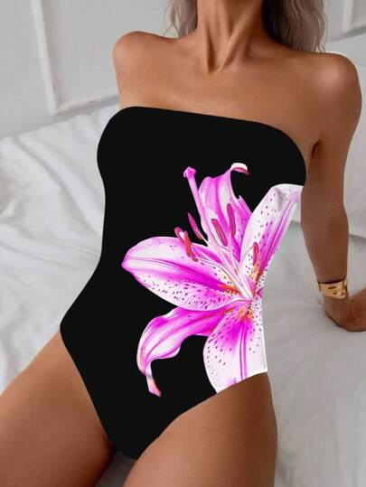 Women's Elegant One-Piece Sexy Shapewear Strapless Solid Color Bikini Swimsuit For Summer Beach Vacation