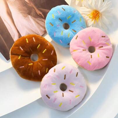 PETSIN 1 Đồ chơi nhồi bông hình bánh rán kêu cót két chân thực cho chó - Đồ chơi thú cưng nhai phát ra âm thanh nhẹ nhàng, giảm buồn chán tương tác cho chó con và chó nhỏ, thiết kế đáng yêu mà chú chó của bạn sẽ thích