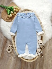 SHEIN 1pc Baby Blue Ruffled Collar Floral Decor Long Sleeve Romper, Fashionable & Sweet Style Baby Girl Romper Baby Girl Sweater Romper Baby Girl Long Sleeve Romper Winter Baby Girl Romper Baby Flower Romper Baby Girls Winter Clothes Baby Girls Fall Clothes Baby Girl Fall Outfits Baby Sweater Romper Baby Girl Flower Outfit Winter Baby Girl Clothes Blueberry Baby Outfit - Blue - View 2