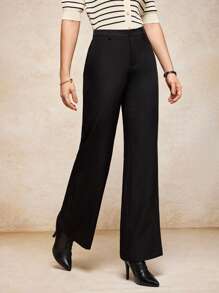 House of One 梭织黑色喇叭长裤女士休闲办公室正式复古钱秋季服装秋季服装商务职业女性商务休闲女装 - 黑色 - 查看 8