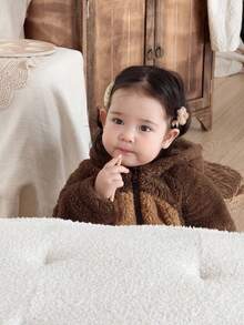 DAZY 女婴卡通撞色长袖连体衣家居服秋冬保暖连帽衫 - 咖啡棕 - 查看 5