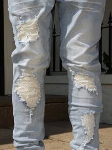 Manfinity Homme 男士破洞牛仔裤，夏季时尚男士街头潮流牛仔裤，外出通勤度假街头