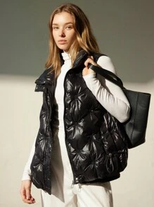 Aveloria Modichic New Fashionable High-Quality Sleeveless Zipper Cotton Padded Vest Jacket With Pockets & Buttons, Thickened Women Outerwear