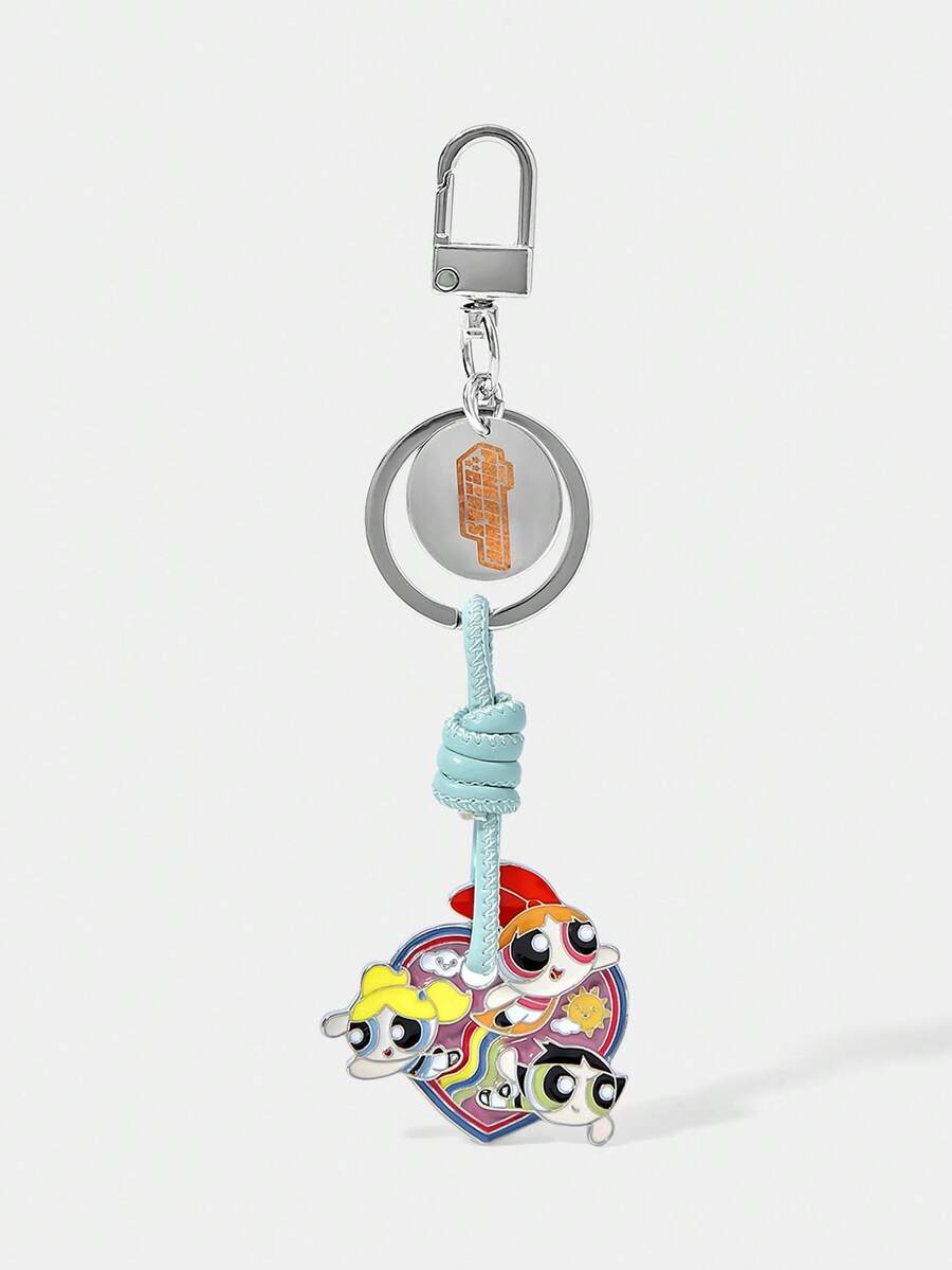 THE POWERPUFF GIRLS X SHEIN Llavero con esmalte con el patrón de Flor, Burbuja y Copo - Plateado - Ver 1