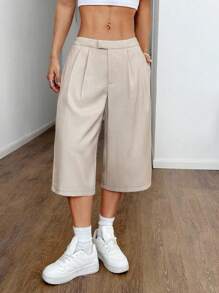 SHEIN Unity 2025 Fashionable Loose Wide-Leg Shorts, Spring/Summer New Arrival, Campus Wear - Apricot - View 7