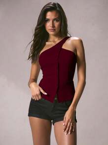 Glamine 女式无袖休闲轻便西装外套，时尚百搭，夏季 - 紅色 - 查看 1