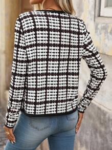 Brillora Women's Houndstooth Long Sleeve Single-Breasted Casual Round Neck Jacket, Tweed Jacket Women, Plaid Jacket Women, Women Casual Jacket, Houndstooth Jacket,Bohemian,Boho Chic,Boho Women Clothing,Western Wear Women,Western, Houndstooth Blazer Women,Fall Clothes,Women's Fall Clothes,Winter Jacket,Business Casual Woman