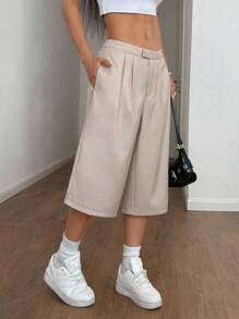 SHEIN Unity 2025 Fashionable Loose Wide-Leg Shorts, Spring/Summer New Arrival, Campus Wear - Apricot - View 3