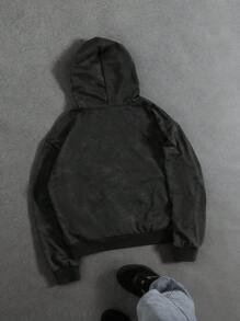 Manfinity EMRG Sudadera con capucha con efecto lavado ácido y gráfico de letras para hombres, sudadera con capucha negra con gráfico, Milano Italia - Negro - Ver 2