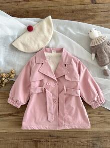 SHEIN Baby Girl Infant Toddler Newborn 0-3 Years Old Autumn/Winter Versatile Daily All-Match British Style Lapel Trench Coat Fall