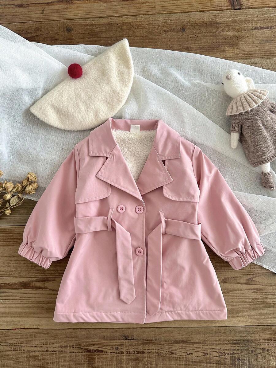 SHEIN Baby Girl Infant Toddler Newborn 0-3 Years Old Autumn/Winter Versatile Daily All-Match British Style Lapel Trench Coat Fall