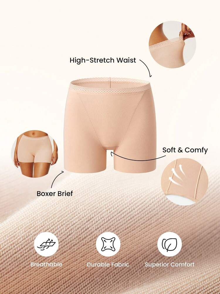 2-Pack Modal High-Waist Lace Trim Boyshorts