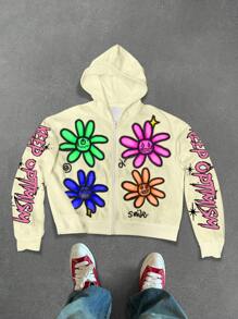 PAVTROS 男士休闲街头风格印花拉链连帽卫衣 - 彩色 - 查看 5