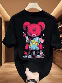 SHEIN Manfinity Dauomo 夏季卡通熊图案T恤，Y2k休闲男装透气全时尚T恤